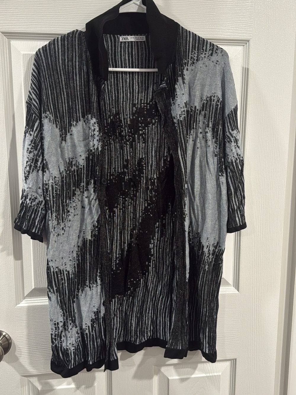 Zara Black & Silver Ribbed Open-Front Cardigan